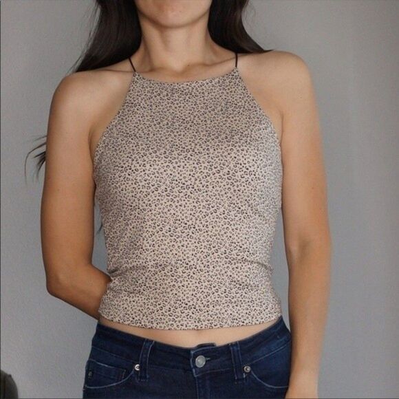 Revolve Gaze Halter Cut Leopard Spaghetti Strap Crop Top New without Tags XS - Picture 1 of 6